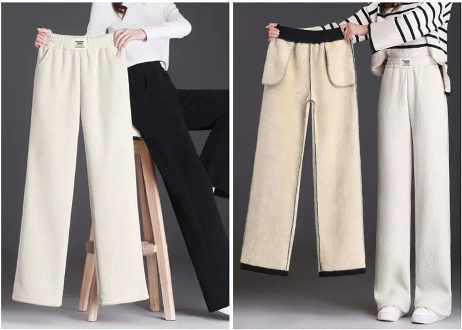 Youthful Woman Clothes Thick Winter Fleece Casual Sport Baggy Sweatpants Women's Pants HighWaist Lamb Fluff Straight Pantalones