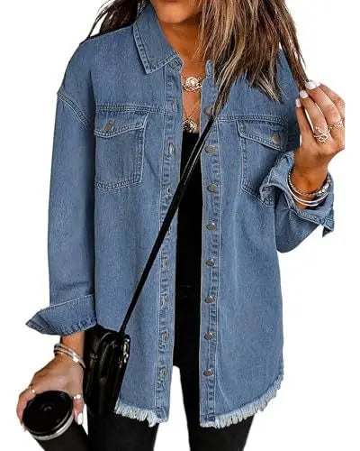 Women's Trendy Washed Denim Jacket New Spring Autumn Trimmed Edges Casual Classic Fit Jeans Jacket for Ladies