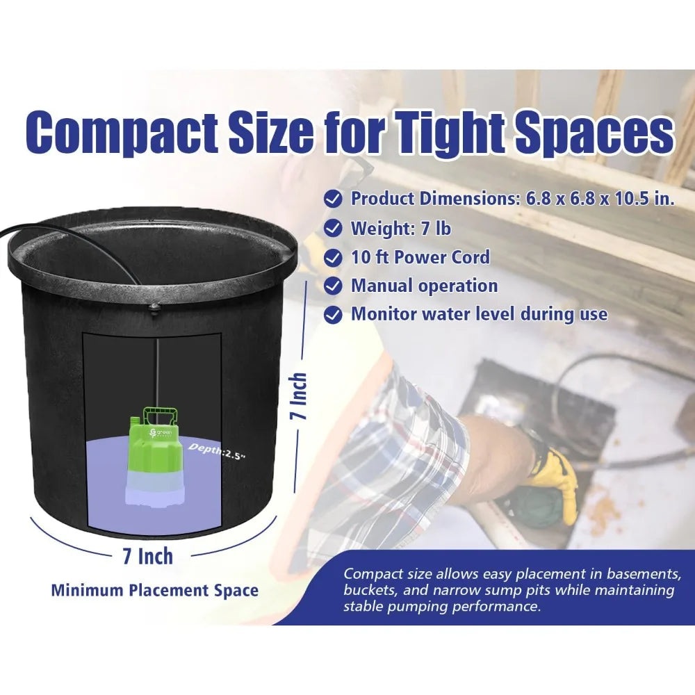 1/4HP Submersible Sump Pump 1800GPH, 28ft Max Head, Portable Utility Pump for Basement, Pool, Hot Tub & Garden Drainage