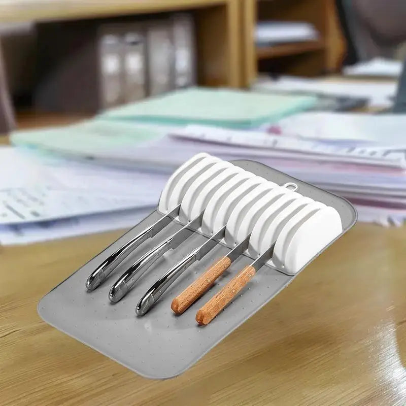 Premium Knife Holder Organizer – Soft-Grip, Non-Slip Knife Mat with 5 or 11 Slots for Kitchen Drawer Storage