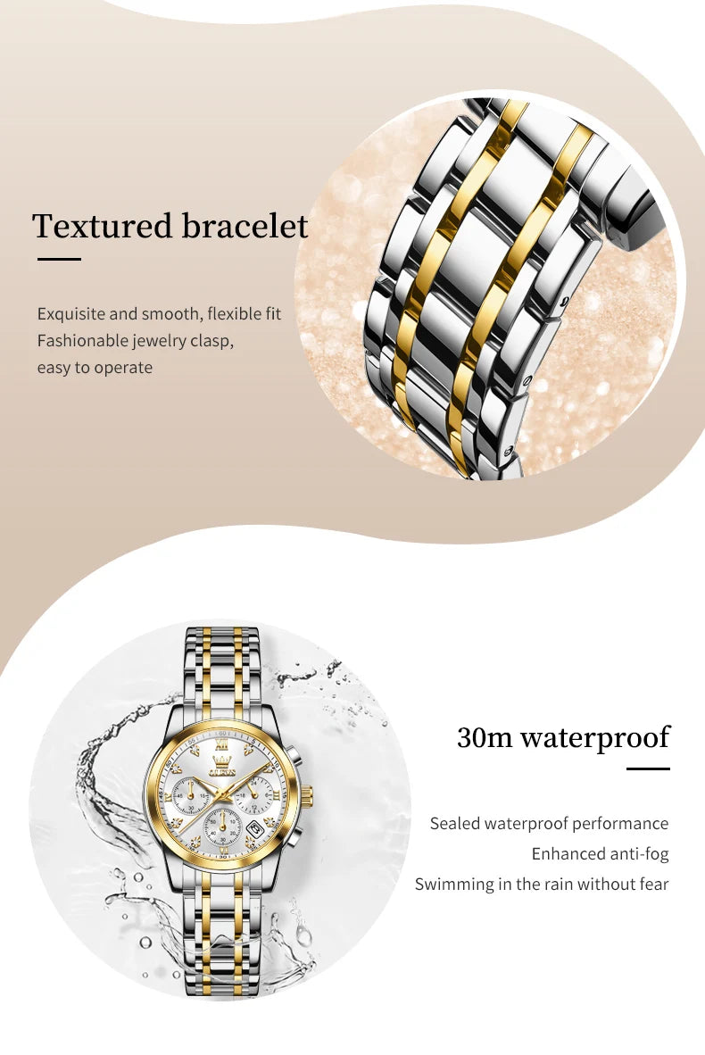 OLEVS 2858 New Womens Watch Original Multifunction Quartz Wristwatch Waterproof Luminous 24 Hours Gift Box Watch For Ladies