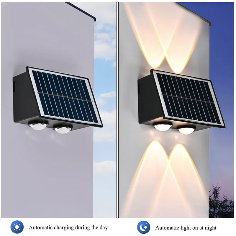 Outdoor Indoor Solar Wall Light 4/6/8 LED Waterproof IP65 Courtyard Balcony Corridor Bedroom Up and Down Lighting Fixtures
