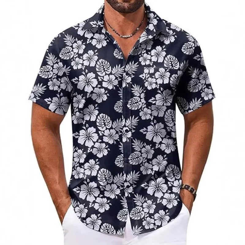 2026 New Beach Surfing Men's Shirt 3D Digital Geometry Hawaiian Printed Short Sleeve Shirt