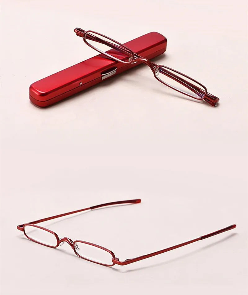 Elegant Reading Glasses Metal Frame Ultra-thin Men Women Reading Glasses Portable Mini Reading Presbyopia Eyeglasses with Box