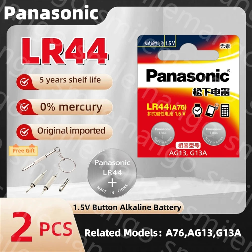 Original Panasonic 1.5V LR44 AG13 175mAh Button Cell Battery 357 SR44 LR1154 Button Batteries For Watch Calculator Coin Cell Toy