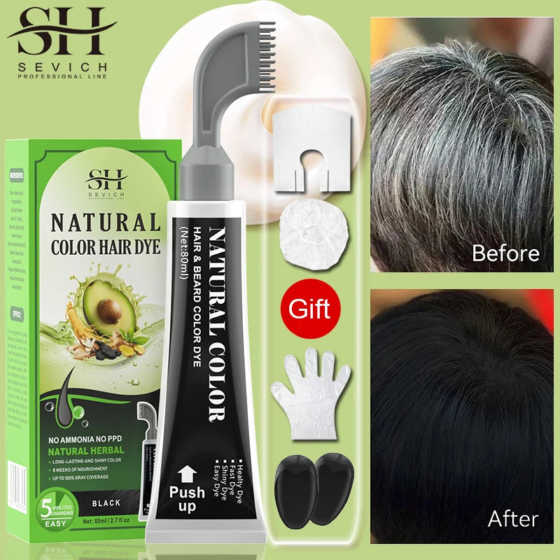 Avocado Fast Hair Dye Black Shampoo with Comb 80ml Black Hair Dye Shampoo with Comb Non-irritating Repair Gray White Hair Care