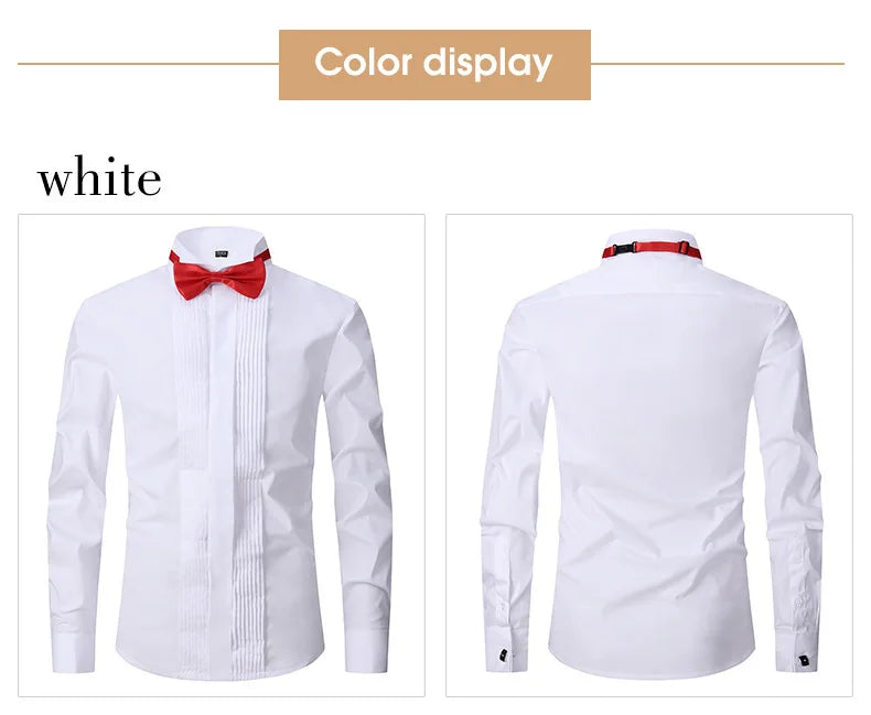AIMENWANT 2024 Tuxedo Shirts Mens Korea Slim Fit Bow Tie Wedding Shirt White Business French-cuffed Shirt Dress Shirts