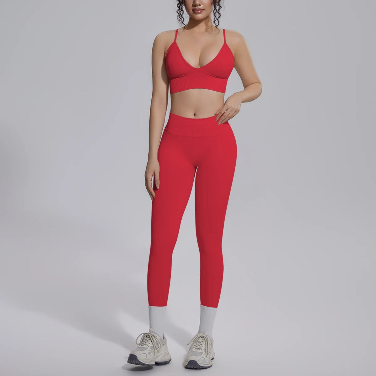 2PCS Woman Yoga Set Shockproof Workout Top Sexy Yoga Bra with Chest Pad High Stretch Seamless Fitness Pants Gym Yoga Set