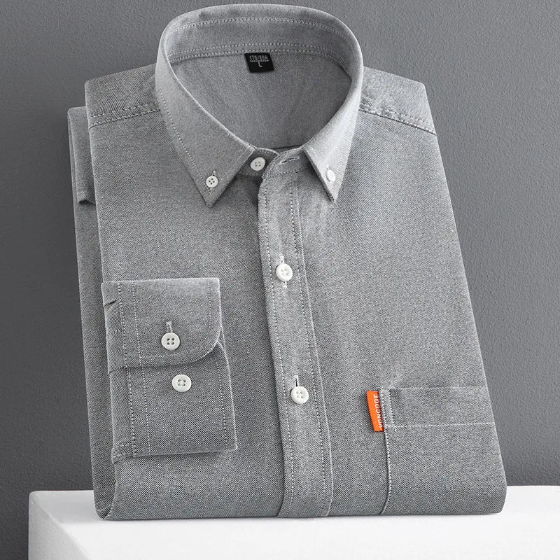 100% Cotton Men's Oxford Shirts Long Sleeve Solid Color Turn Down Collar Regular Fit Daily Men Clothing Button-down White Shirt