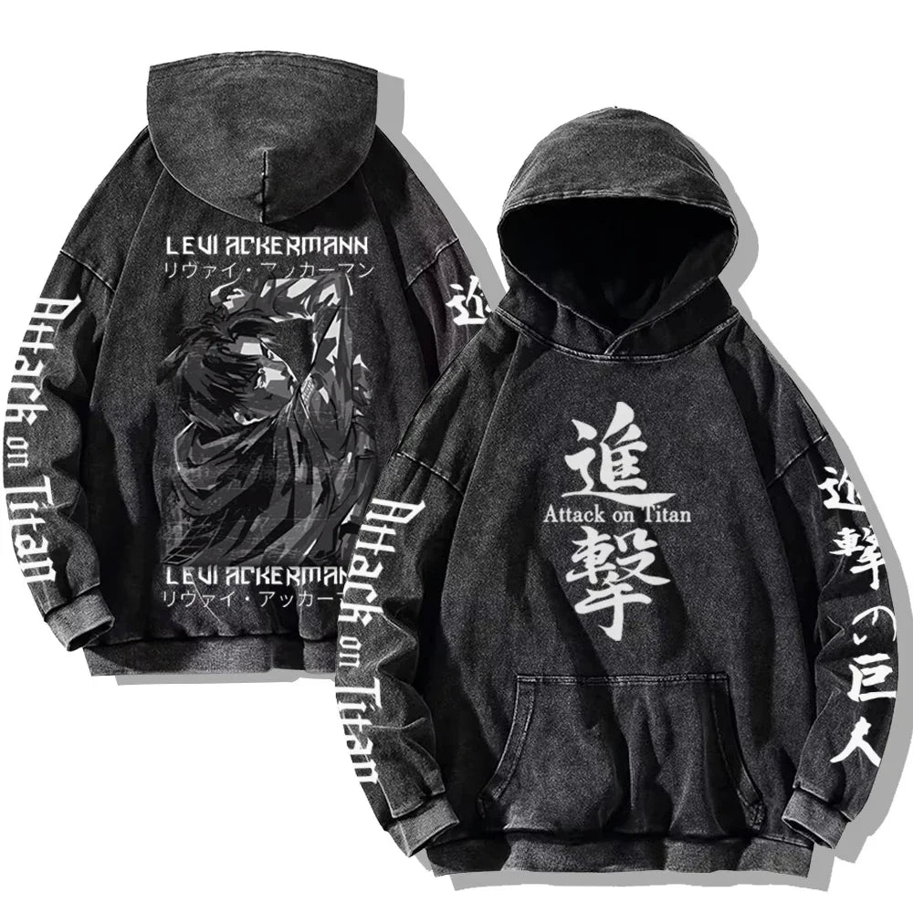 Vintage Washed Men's Hoodies Shield Print Hooded Sweatshirt Hip Hop Streetwear Y2K Hooded Pullover Y2K Loose Casual Tops
