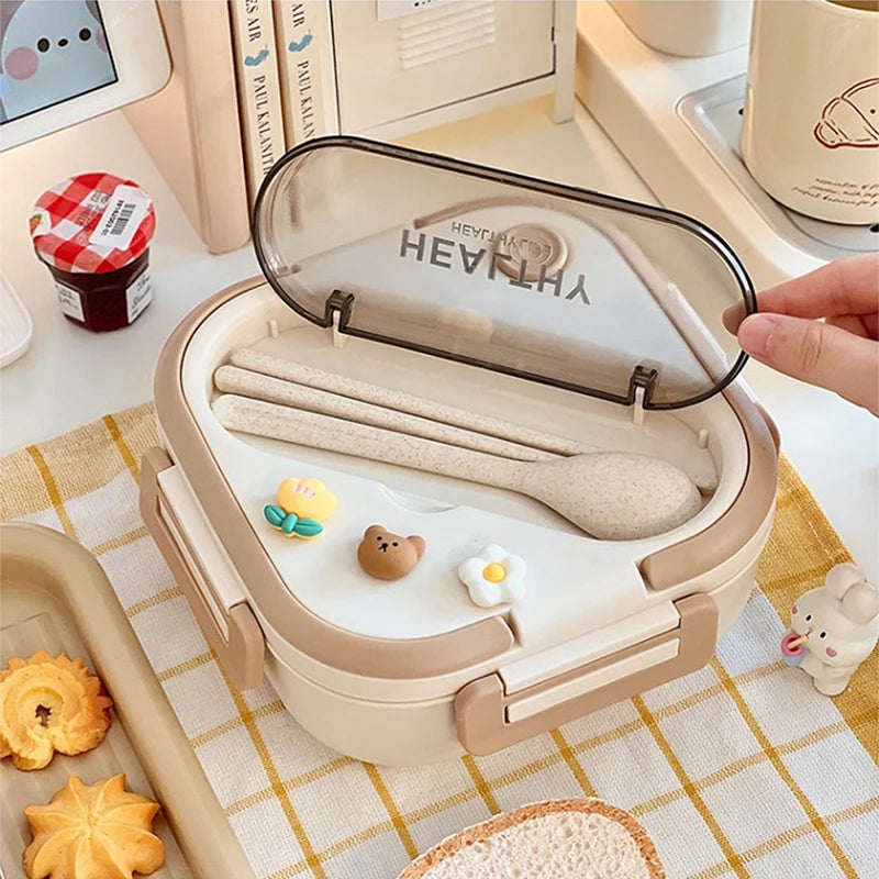 Simple Cute Portable Lunch Box With Compartment For Girls School Kids Plastic Picnic Bento Box Microwave Food Storage Containers