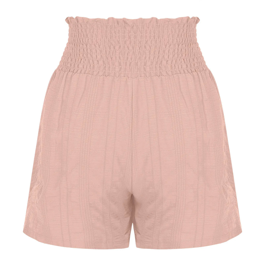 Women Casual High Waist Shorts Skirt Smocked Elastic Drawstring A-Line Flowy Short Skirt Pants Summer Solid Color Beach Skorts