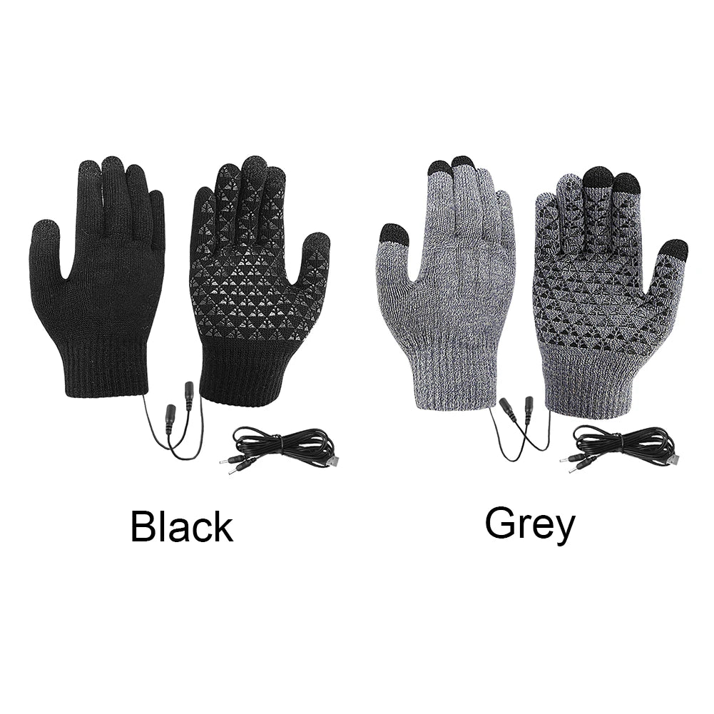 USB Heated Knitted Gloves Full Finger Gloves Non-Slip Touch Screen Gloves Thicken Winter Cycling Gloves for Men Women