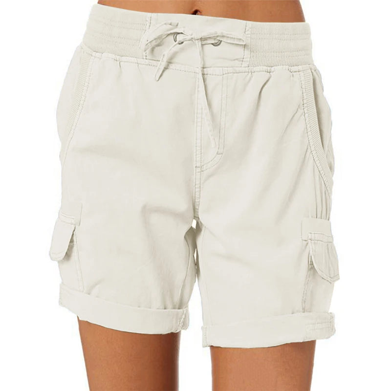Womens Cargo Pants Shorts Soft Comfortable Casual Cotton Elastic Waist Shorts Summer Bottoms Jeans High Waisted Cargo Pants