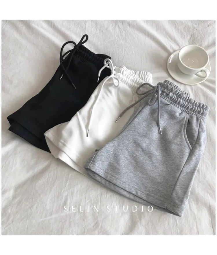 Womens High Waist Sporty Shorts Elastic Waist Loose Fit Versatile Three Quarter Length Hot Pants Summer Outdoor Breathable Short