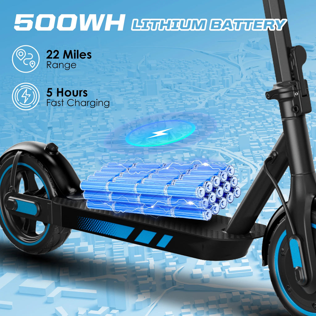 HiQiS V10 E-scooter 500W Motor 36V 10.5Ah 25 MPH Speed 22 Mile Range Foldable E-scooter 10 Inch Air Tire Electric Scooter