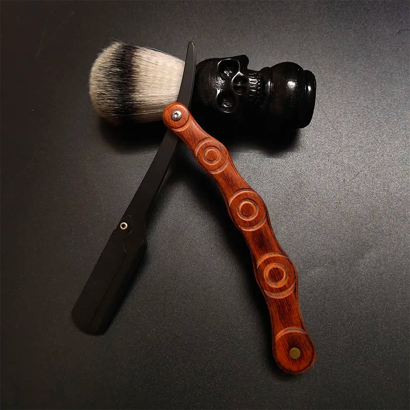 wooden trimmer manual shaver professional straight edge stainless steel sharp barber razor folding shaving blade shave beard cut