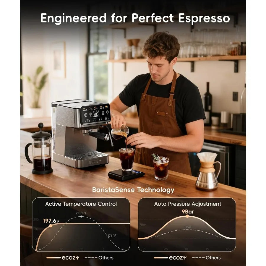 4-in-1 Espresso Machine and Coffee Maker Combo with Milk Frother Cold Brew Over Ice Interactive Touch Screen Stainless Steel Br