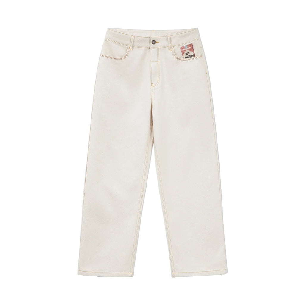 Maden Men's Vintage White Heavyweight Washed Jeans Straight 100% Cotton CleanFit Casual Pants with Zip Fly for Spring and Autumn