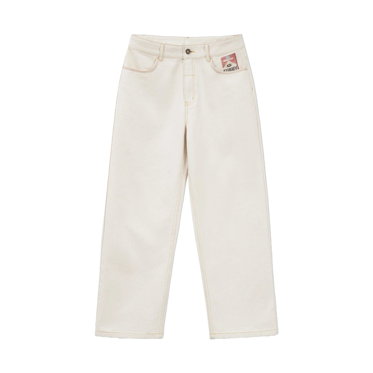Maden Men's Vintage White Heavyweight Washed Jeans Straight 100% Cotton CleanFit Casual Pants with Zip Fly for Spring and Autumn