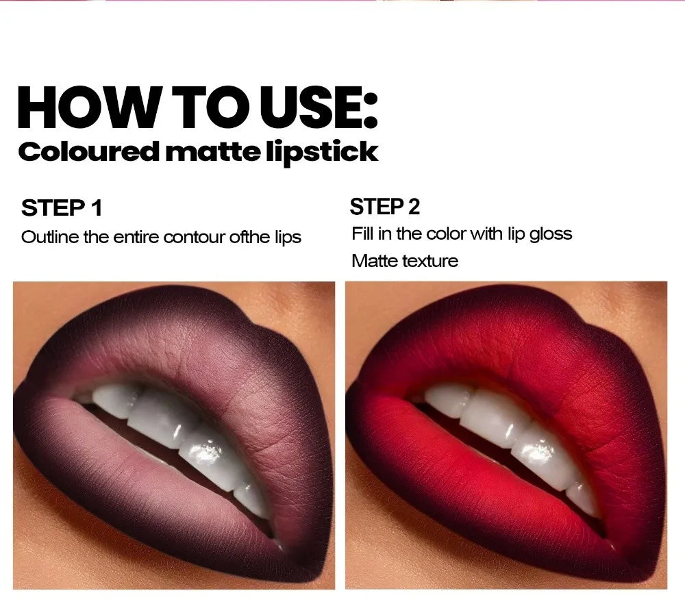 2 In1 Double Head Lip Liner Matte Finish Non Stick Waterproof Lip Contour Tapered Tip Long-Lasting Gradient Lipliner Pen