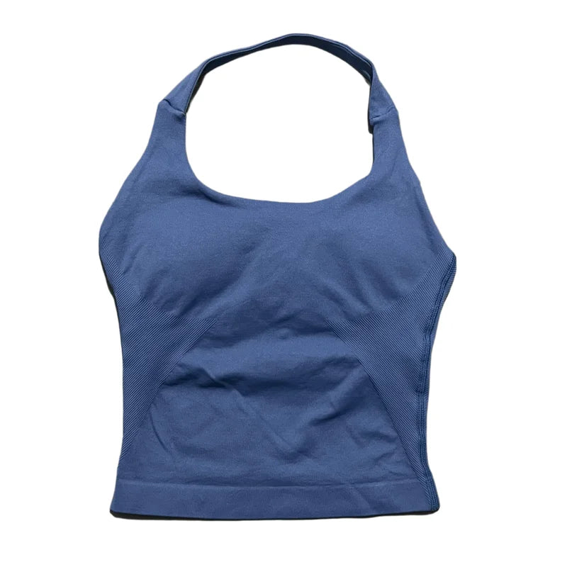 HISTELLO Sports Halter Top Seamless Women Sexy Yoga Clothing Backless Gym Tank Tops Push Up Workout Vest Running Fitness Bra Top
