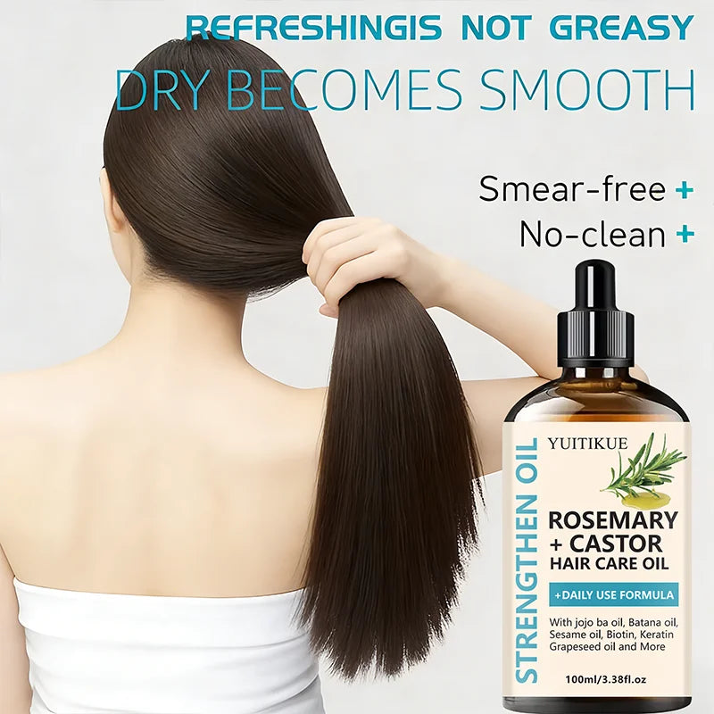 YUITIKUE Strengthening Hair Oil - Rosemary + Castor Blend | Refreshing, Non-Greasy Care for All Hair Textures