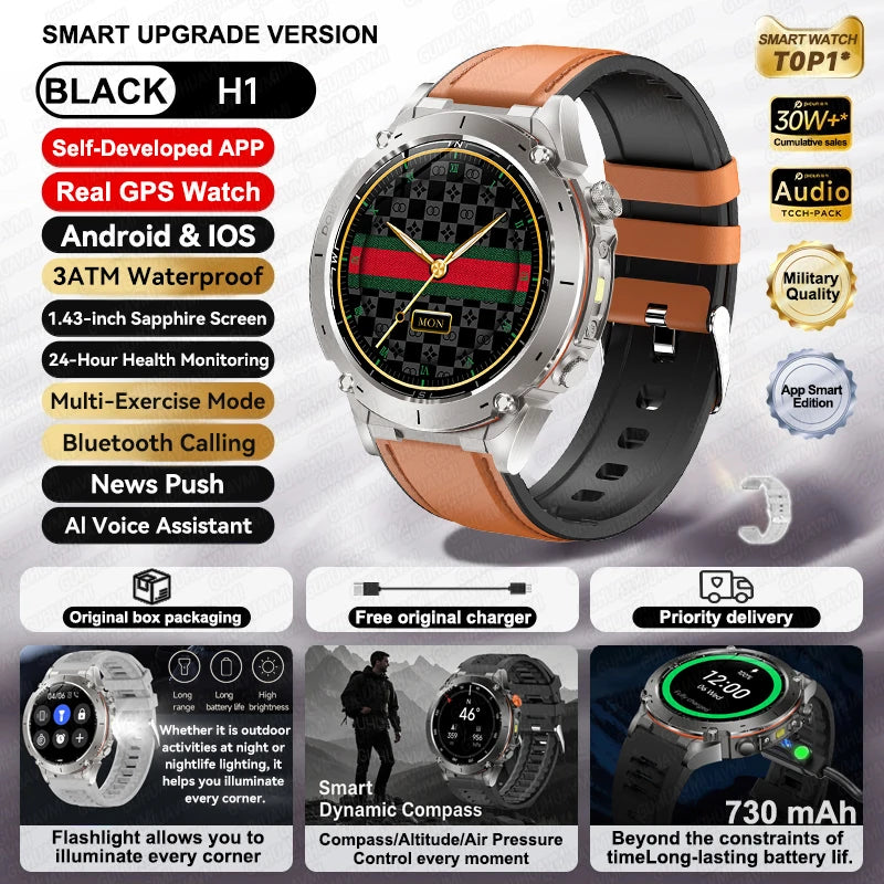 2026 New GPS Smart Watches 10 ATM Waterproof Built-in Dual-band GNSS Compass Military Sport Men SWIM Smartwatch For Android IOS