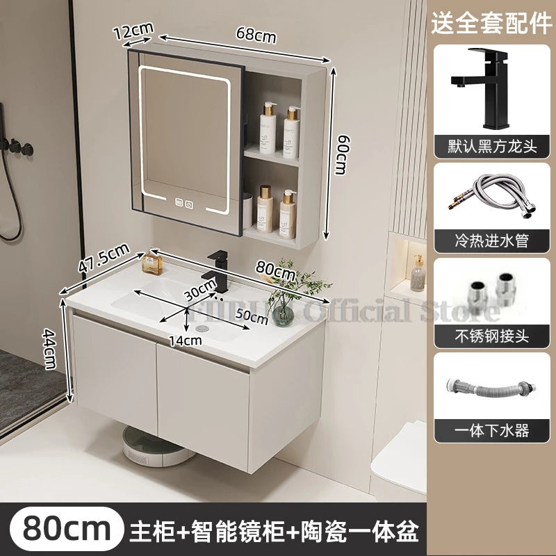 Wall Mounted Bathroom Cabinet Combination Washbasin Sink Vanity Ceramic Integrated Toilet Washbasin with Mirror CabinetFurniture