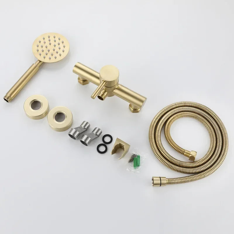 Brushed Gold Bathroom Shower Faucet Set Wall Mounted  ,  Cold and Hot Bath and  Mixer Taps Brass