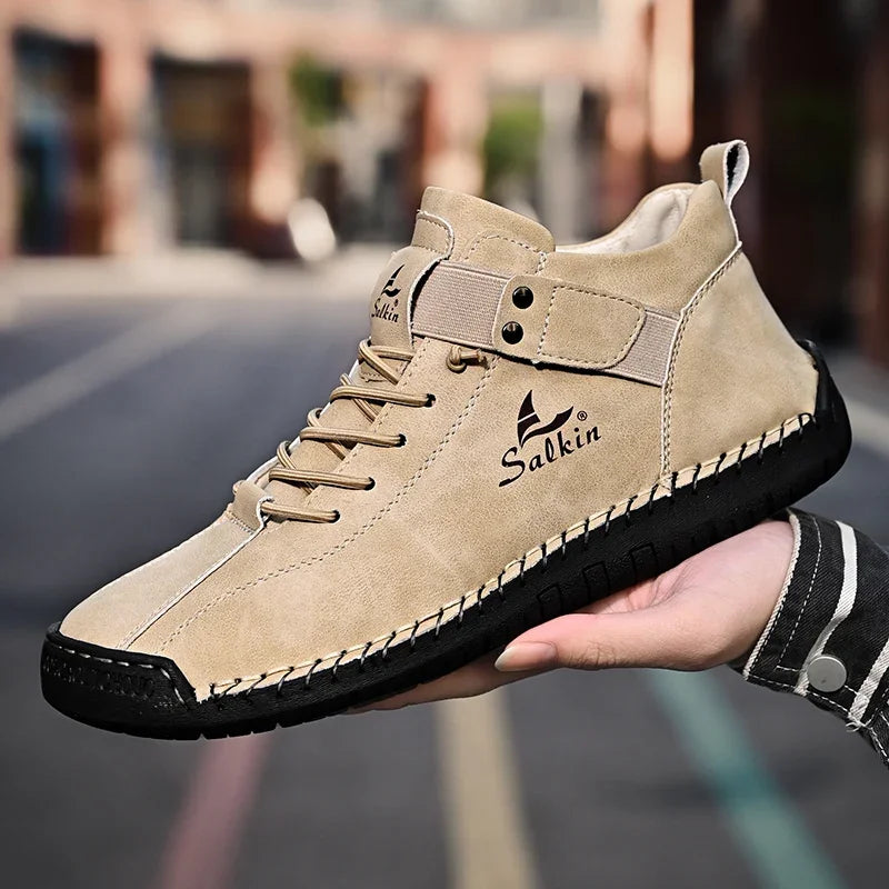 New Leather Casual Men Shoes Design Sneakers Man Breathable Leather Shoes Outdoor Men Ankle Boots