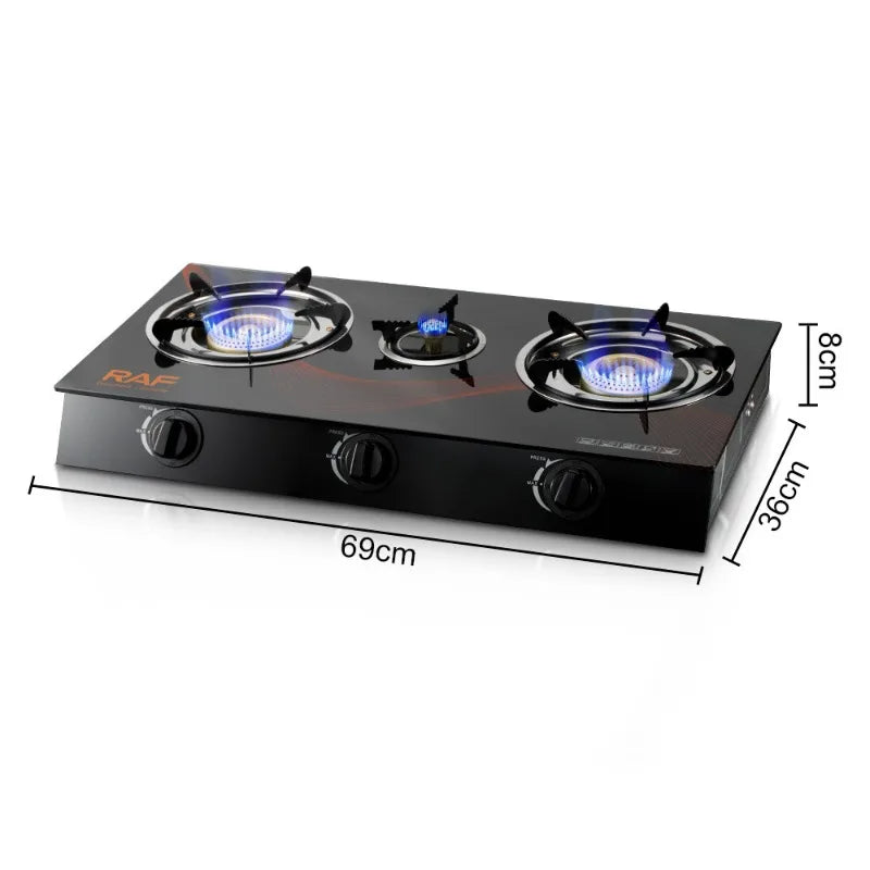Sale Cooking Gas Stove with Electronic Ignition and Flame Fault Protection 3 Burners Desktop Fierce Fire Gas Stove for Kitchen