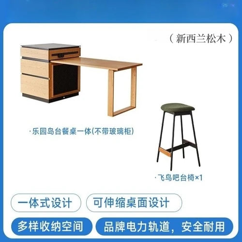 Solid wood island table retractable small apartment open integrated bar cabinet rock locker