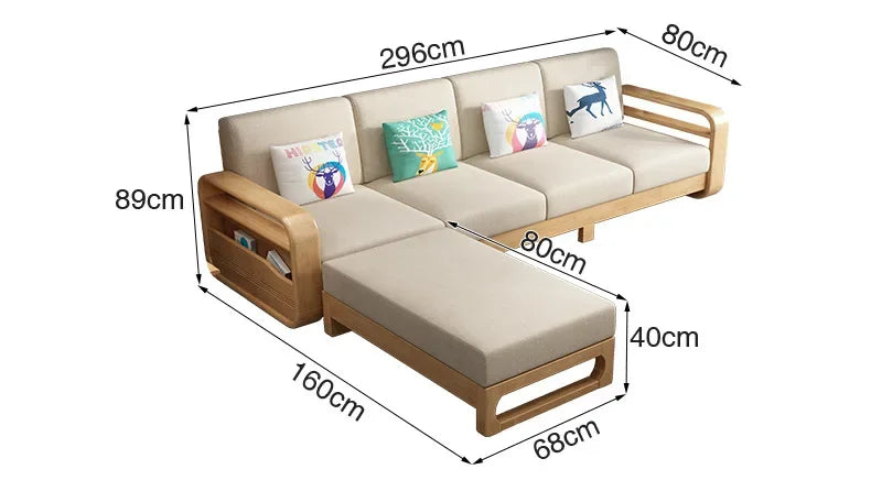 Solid wood sofa combination modern simple Nordic furniture princess living room small apartment wooden cloth armrest storage sof