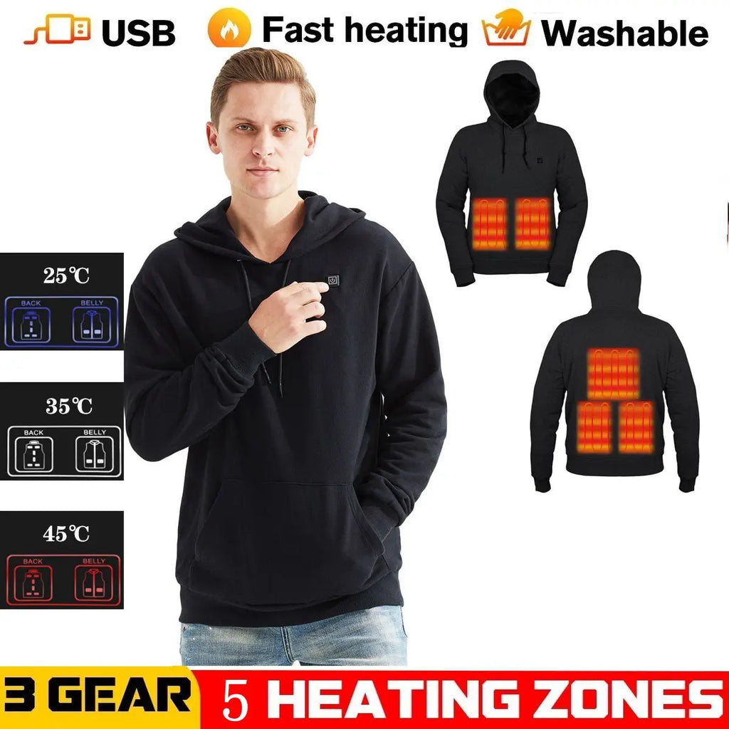 Men's Winter Warm Heated Hoodie 2026 Outdoor Electric USB Charging Heat Jacket Outdoor Sportswear Electric Heated Clothes