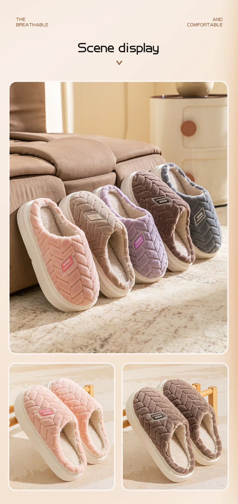 Cotton Slippers for Women in Autumn and Winter, New Indoor Home Soft Bottom, Anti Slip and Warm Plush Cotton Slippers for Women