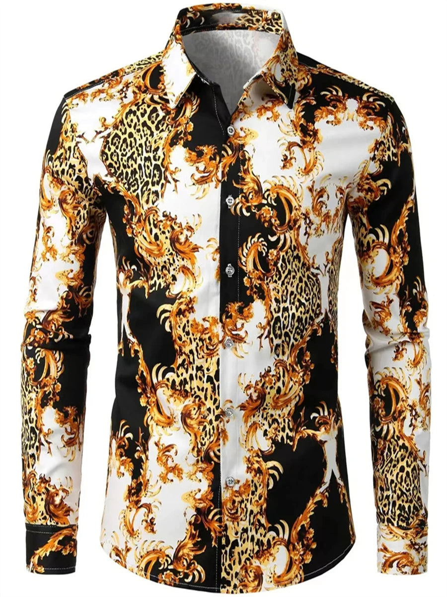 Spring and Autumn Men's Casual Outdoor Luxury Suit Lapel Shirt Long Sleeve Soft Comfortable Material Floral Rose Red HD Pattern