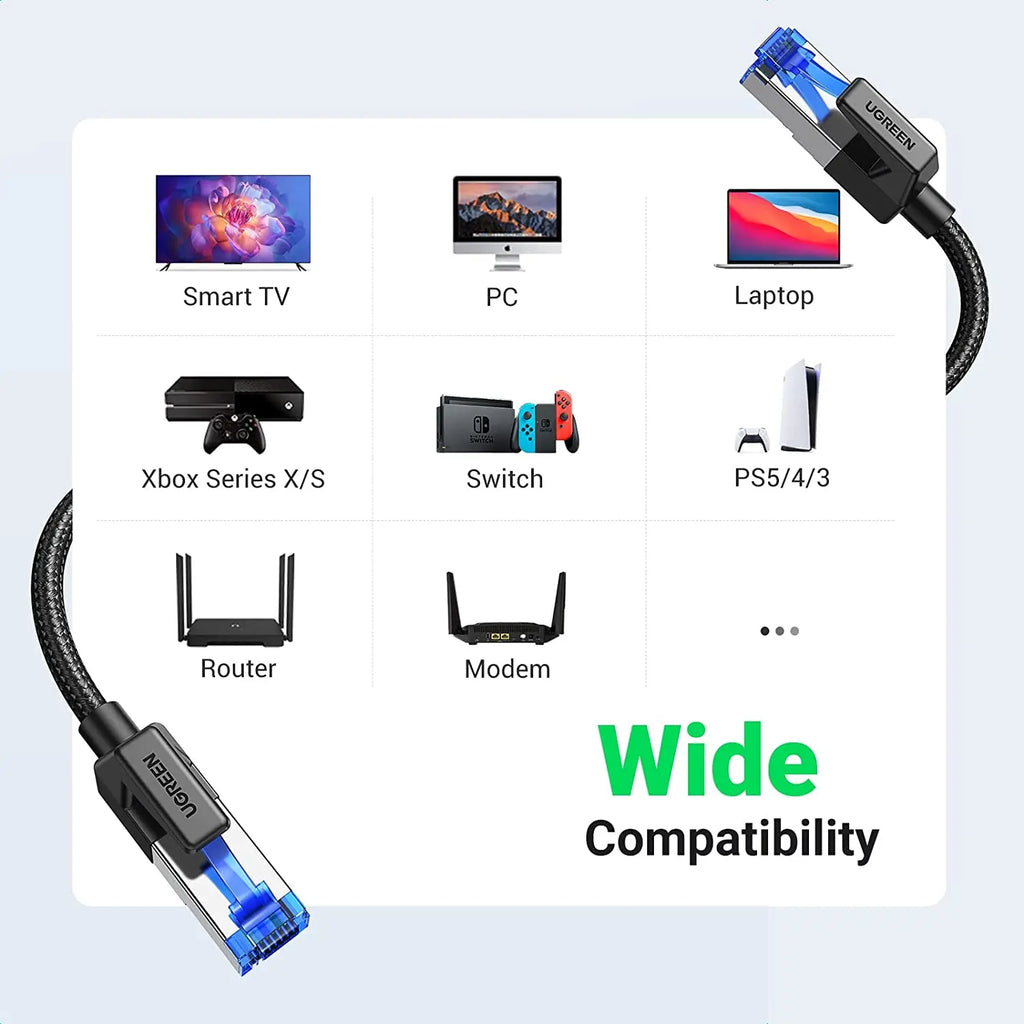 UGREEN Cat 8 Ethernet Cable High Speed Braided 40Gbps 2000Mhz Network Cord Cat8 RJ45 Shielded Indoor Heavy Duty LAN Cables