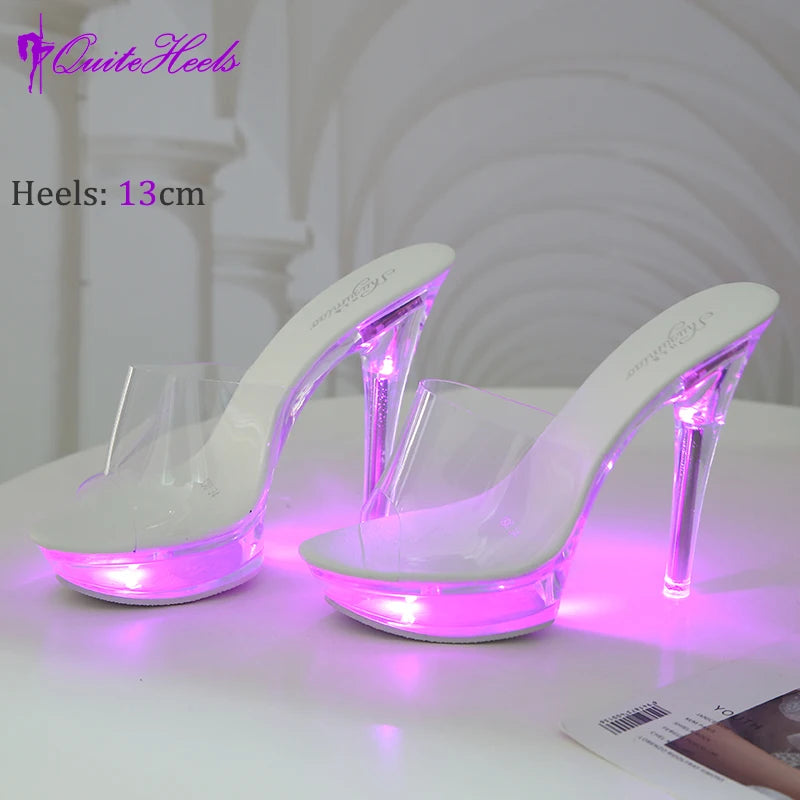 Transparent platform selling color LED light stiletto heels summer ladies cool casual sandals pole dance stripper shoes