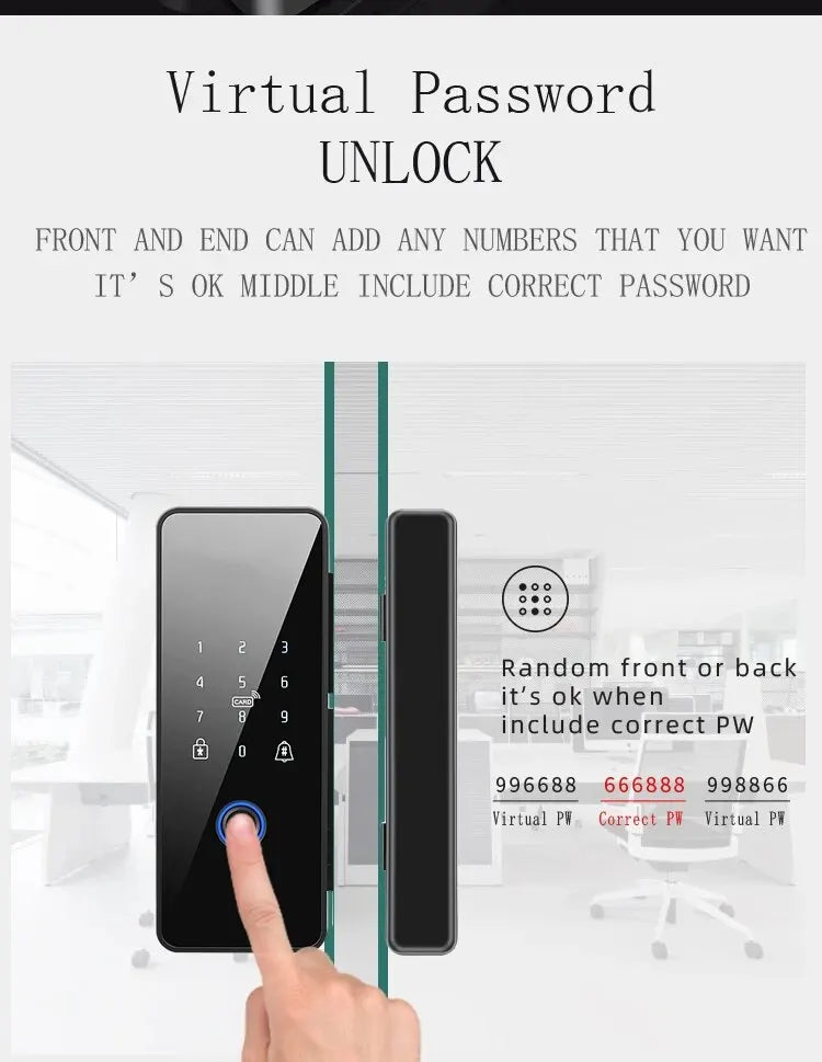 Tuya Door Lock App Glass Fingerprint Bluetooth Smart Glasses Electronic Biometric Door Lock 13.56Mhz RFID Remote Control Unlock