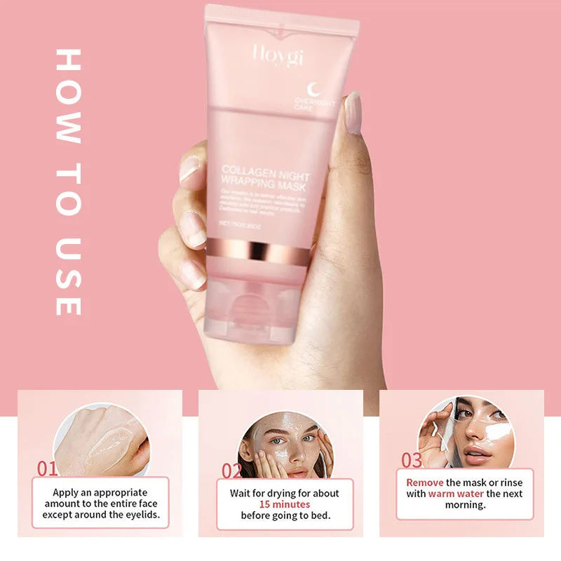 Collagen Overnight Wrapping Peel Off Facial Mask Set Korean Collagen Night Wrapping Mask Deeply Hydrates Night Care Mask Cream