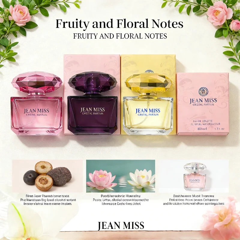 Luxury JEAN MISS CRISTAL PARFUM, Elegant Crystal Diamond Cap Perfume, Premium Floral Eau de Toilette Spray for Women.