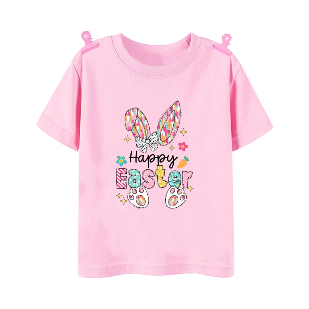Happy Easter Bunny Print Kids Shirt Easter Party Boys Girls Outfit T-shirt Child Holiay Clothes Children Short Sleeve Shirts Tee