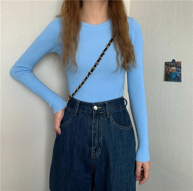2026 Basic Tops Women Sweater Autumn Winter Long Sleeve Pullover Fashion O-neck Elastic Female Winter Solid Knitted Jumper