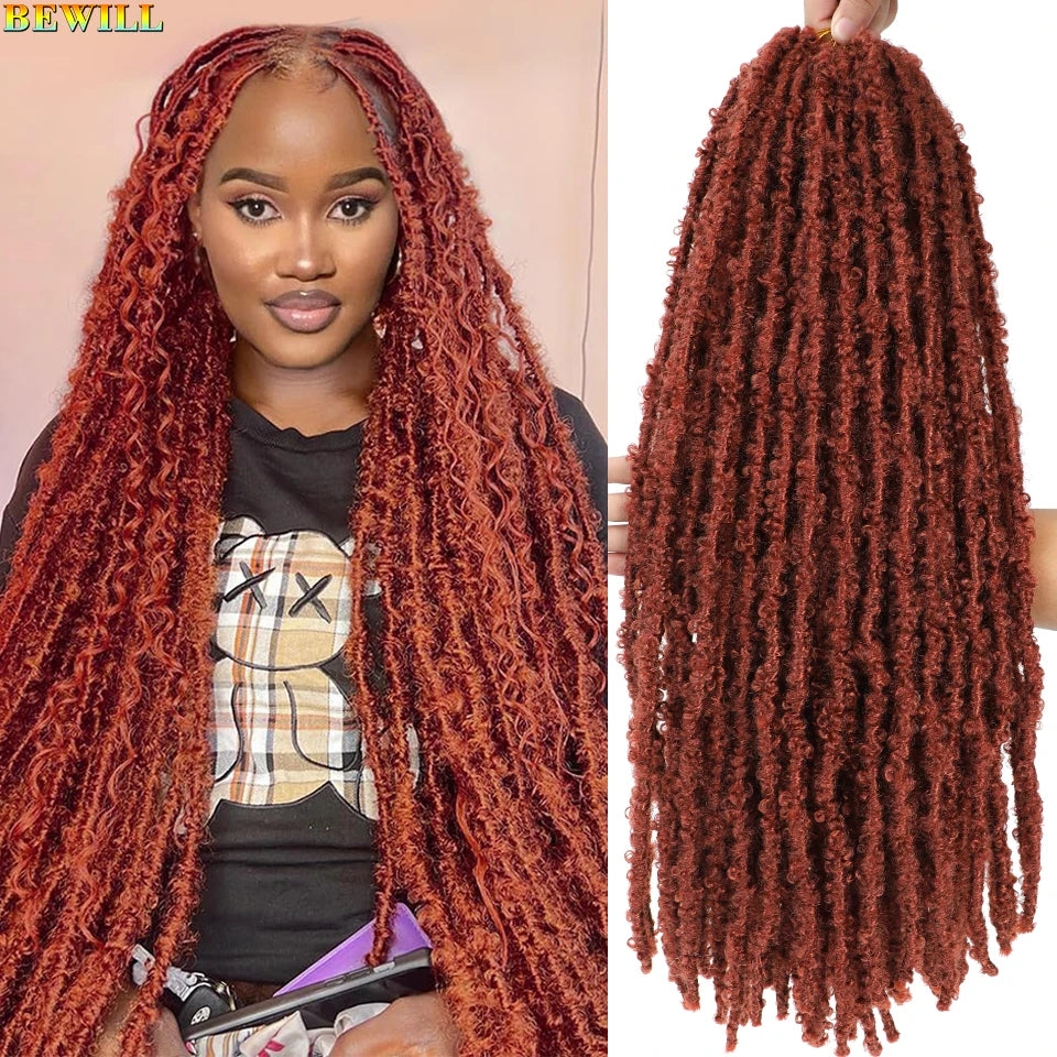 BEWILL 12 14 18 24 Inch Butterfly Locs Crochet Hair Pre-looped Synthetic Distressed Faux Braids Hair Soft Locs Goddess Locs Hair