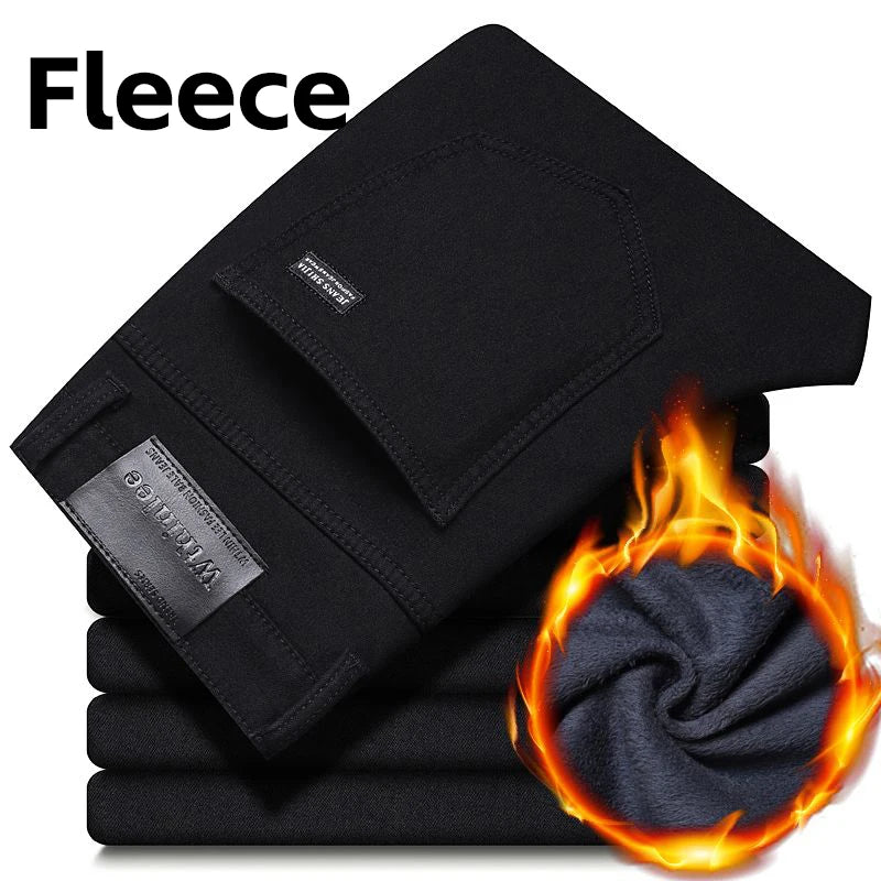 Wthinlee New Business Men's Jeans Casual Straight Stretch Fashion Classic Blue Black Work Denim Pant Trousers Male  Clothing