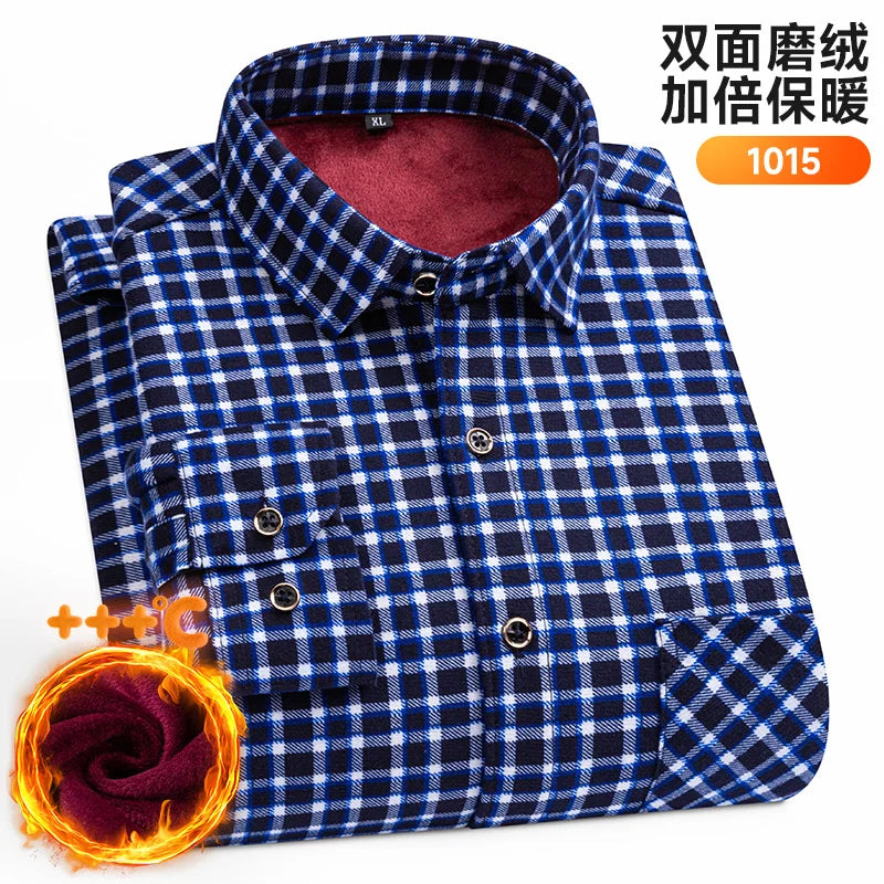Men's Long-Sleeved Shirt Thickened Warm 7XL8XL Plus Size Autumn/Winter Casual No-Ironing Comfortable Double-Sided Fleece Top