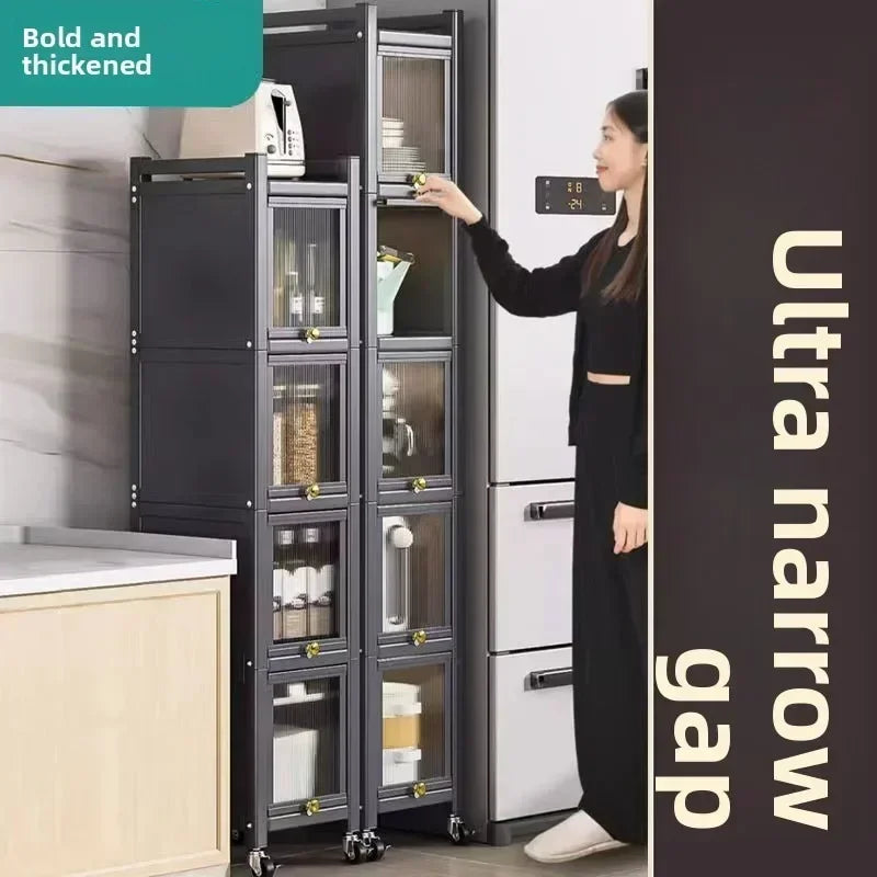 Multi-functional Kitchen Shelf Floor-to-ceiling Shelf Locker Microwave Pot Oven Cabinet Storage Rack with Cabinet Door