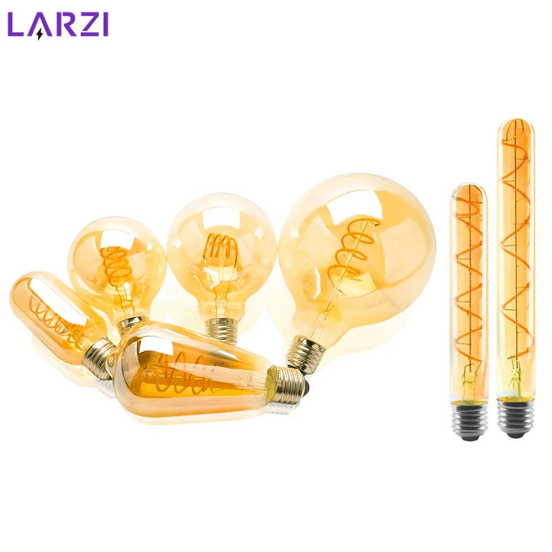 2-10pcs Retro LED Spiral Filament Light Bulb E14 E27 4W 220V Warm Yellow C35 A60 ST64 T185 T225 G80 G95 G125 Vintage Edison Lamp