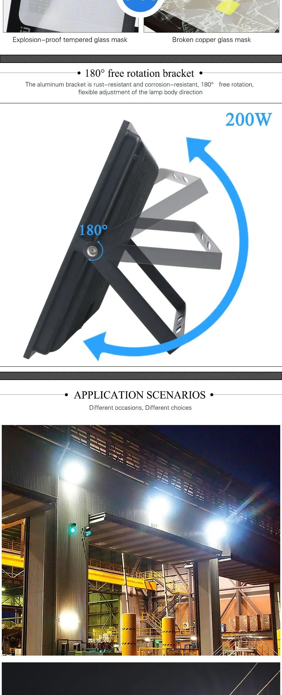 LED Flood Light Spotlight 100W 150W 200W Outdoor Lighting 6500K Waterproof Garage Gym Street Gate Wall Lamps Floodlights AC220V